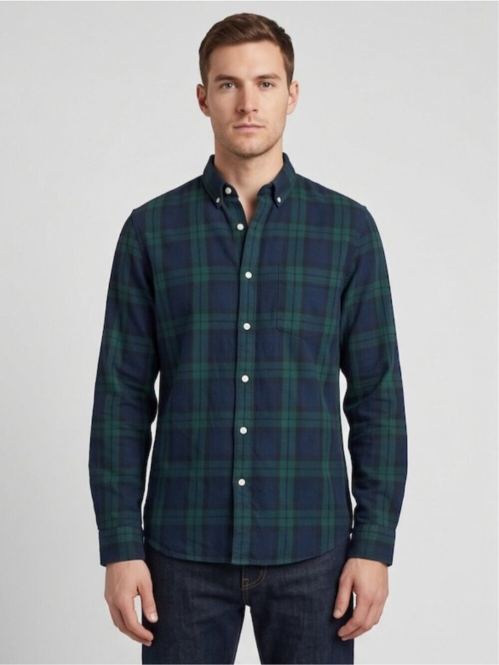 Frank And Oak Classic Tartan Plaid Button-Up | Deep Green & Navy Cotton Oxford